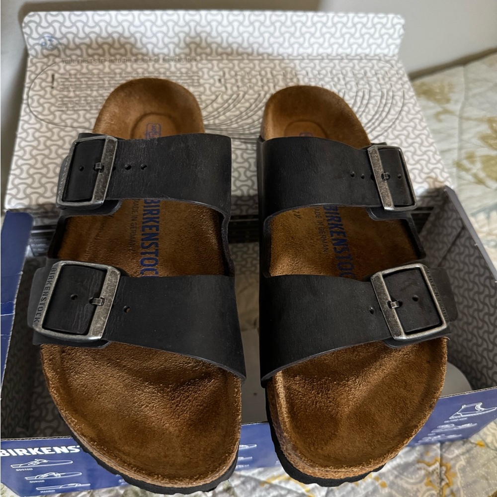 Birkenstock Arizona Black Oiled Leather Sandals size 38